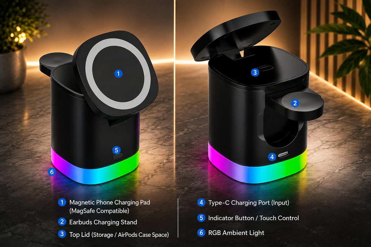 3-in-1 Wireless Charging Station – Fast Charging Stand for Phone, Watch & Earbuds
